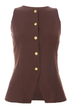 Quiz Button Front Waistcoat Brown Best