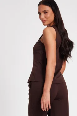 Quiz Button Front Waistcoat Brown Best