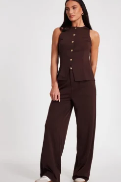 Quiz Button Front Waistcoat Brown Best