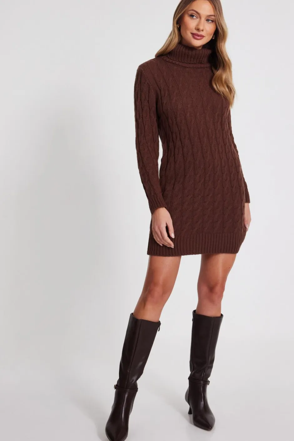 Quiz Brown Cable Knit Jumper Dress Discount