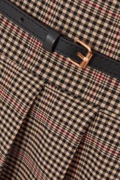 Quiz Checked Mini Skirt Brown Clearance