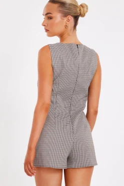 Quiz Brown Checked Playsuit