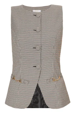 Quiz Brown Checked Waistcoat Hot