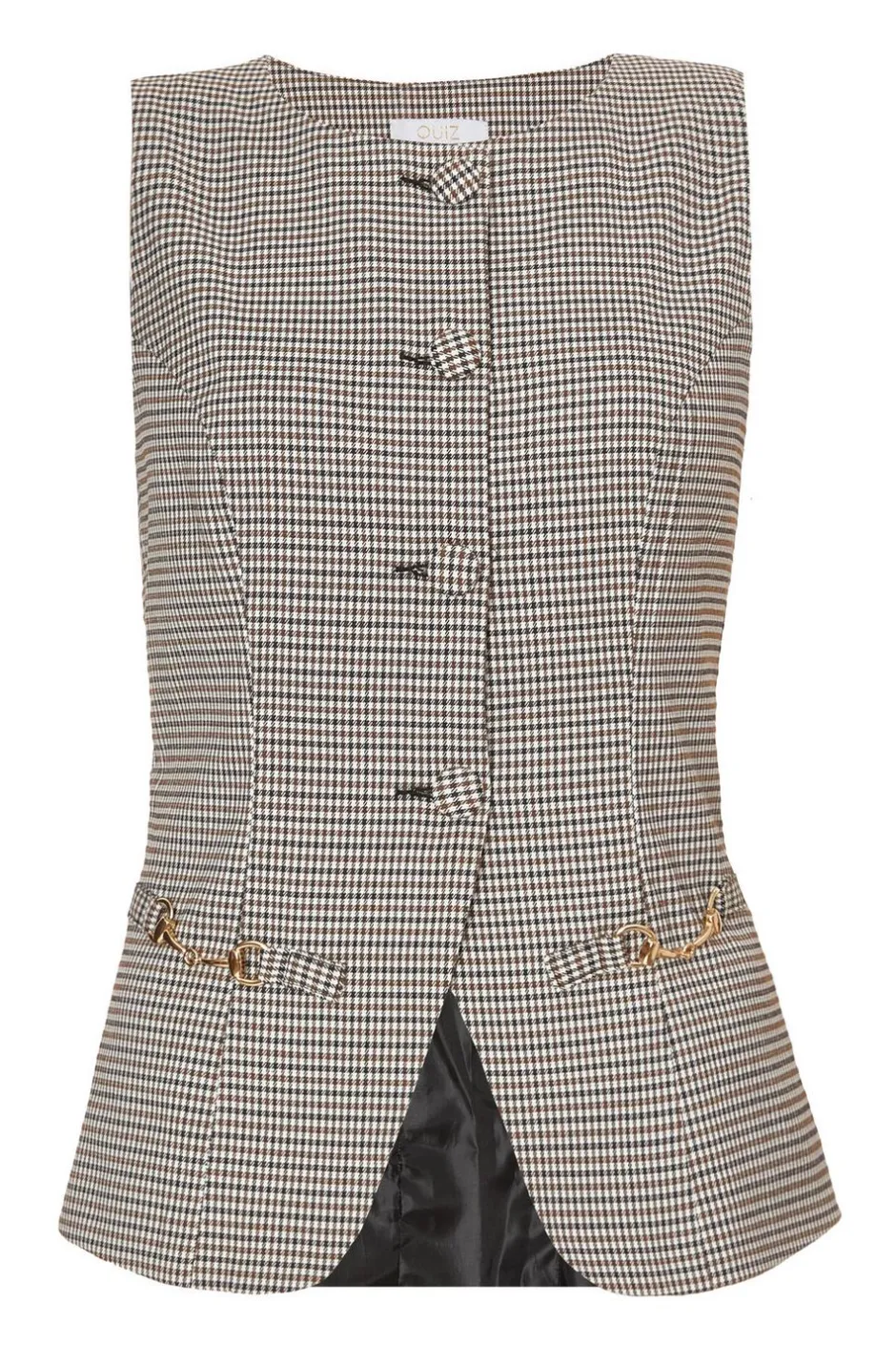 Quiz Brown Checked Waistcoat Hot