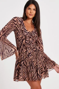 Quiz Brown Chiffon Tiger Print Dress