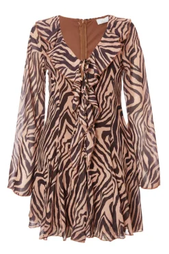 Quiz Brown Chiffon Tiger Print Dress