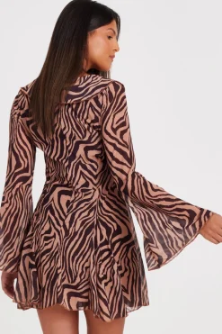 Quiz Brown Chiffon Tiger Print Dress