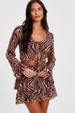 Quiz Brown Chiffon Tiger Print Top Hot