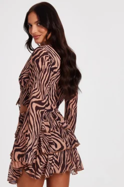 Quiz Brown Chiffon Tiger Print Top Hot