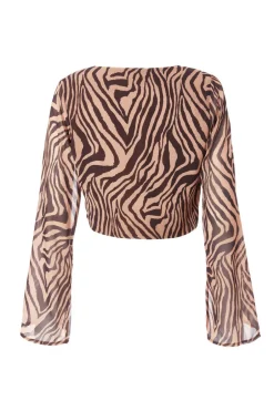 Quiz Brown Chiffon Tiger Print Top Hot