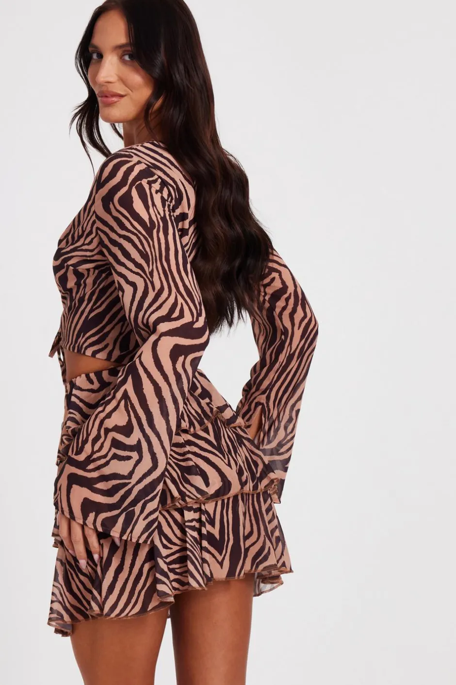 Quiz Brown Chiffon Tiger Print Skirt Hot