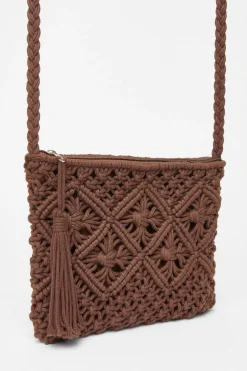 Quiz Crochet Cross Body Bag Brown Sale