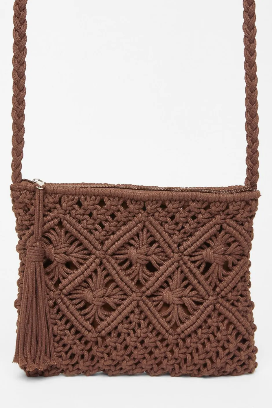 Quiz Crochet Cross Body Bag Brown Sale