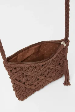 Quiz Crochet Cross Body Bag Brown Sale