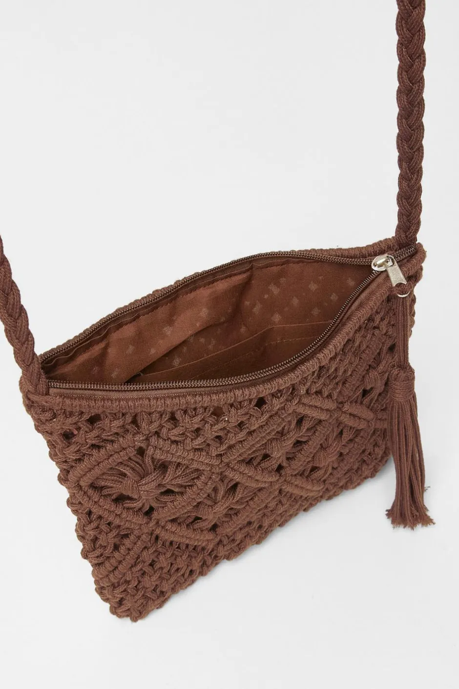 Quiz Crochet Cross Body Bag Brown Sale