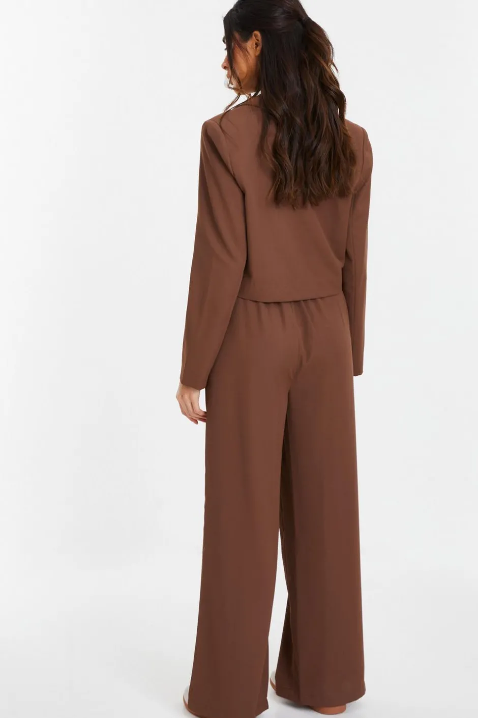 Quiz Cropped Tailored Blazer Brown Hot