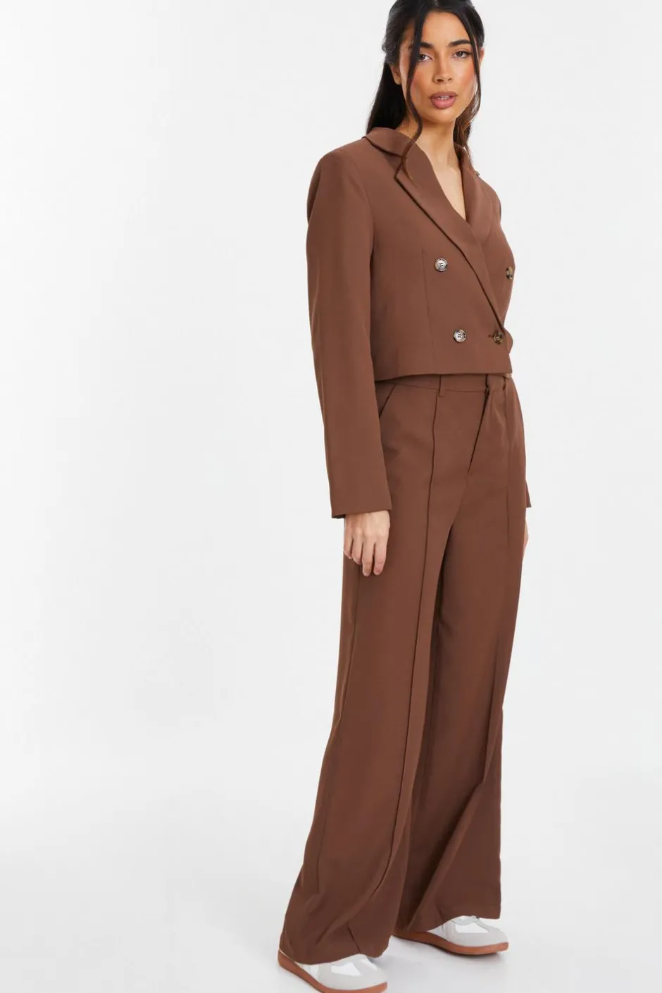 Quiz Cropped Tailored Blazer Brown Hot
