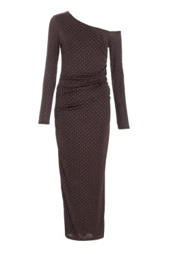Quiz Brown Diamante Asymmetrical Dress Best