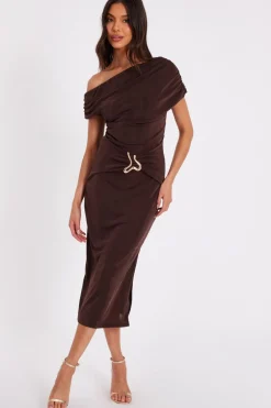Quiz Brown Drop Sleeve Buckle Midaxi Dress Outlet