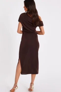 Quiz Brown Drop Sleeve Buckle Midaxi Dress Outlet