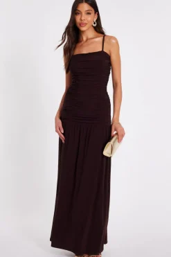 Quiz Brown Drop Waist Maxi Dress Outlet