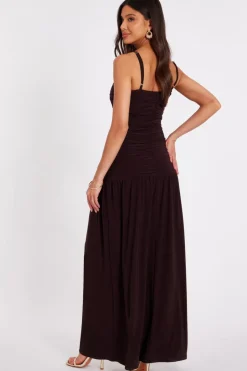 Quiz Brown Drop Waist Maxi Dress Outlet