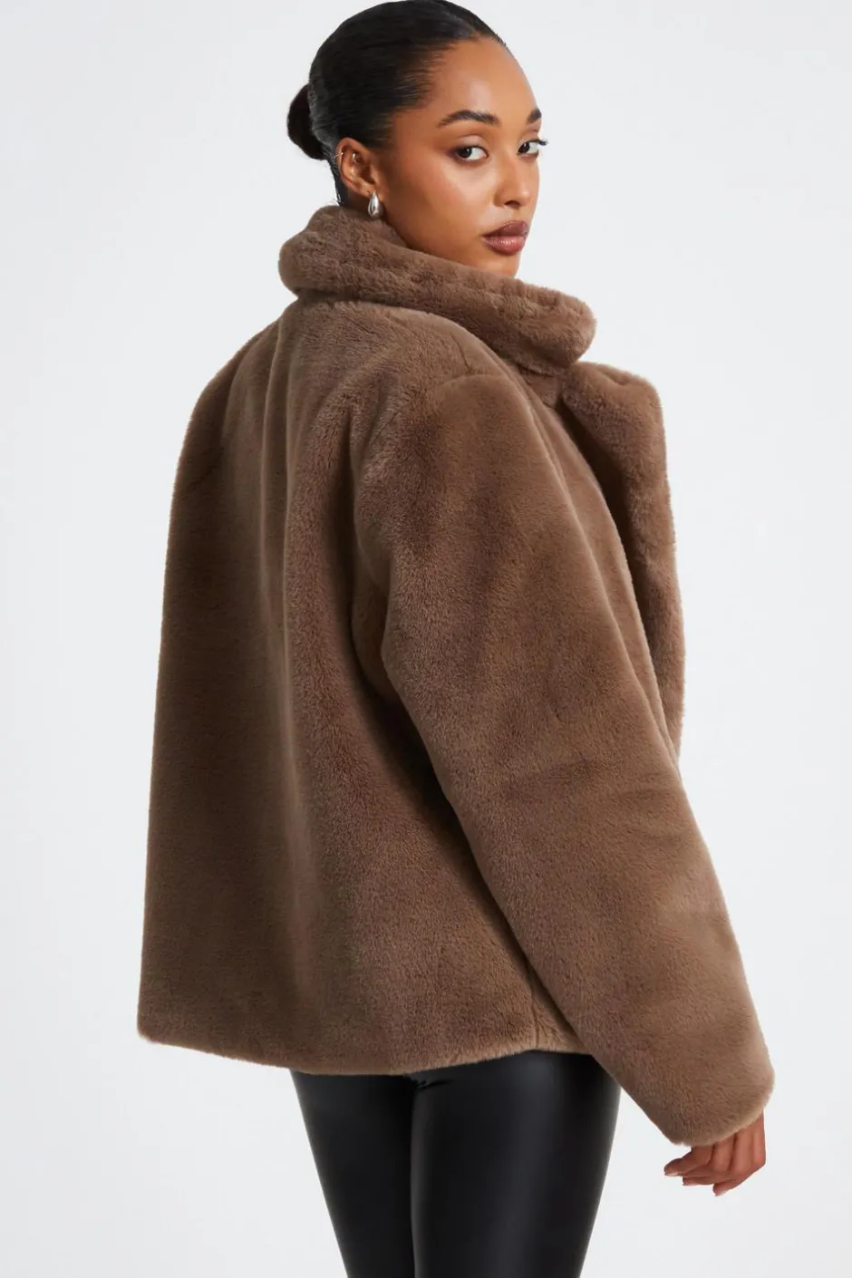 Quiz Brown Faux Fur Jacket Discount