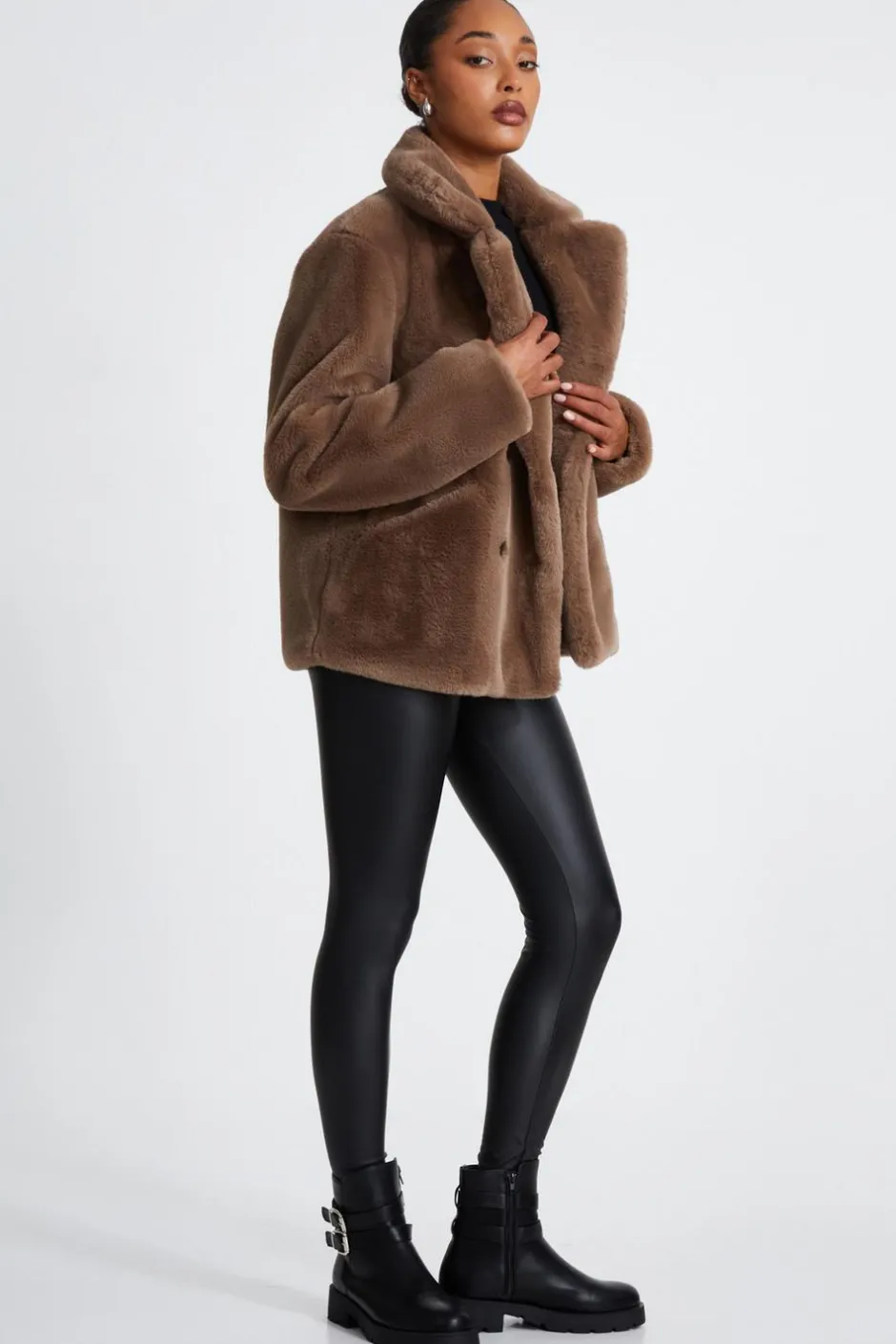 Quiz Brown Faux Fur Jacket Discount