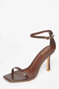 Quiz Faux Leather Barely There Heels Brown Outlet