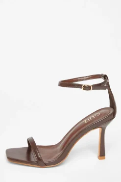 Quiz Faux Leather Barely There Heels Brown Outlet