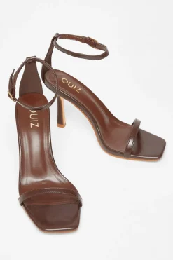 Quiz Faux Leather Barely There Heels Brown Outlet