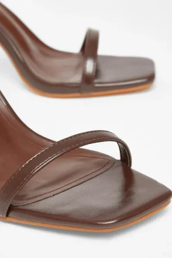 Quiz Faux Leather Barely There Heels Brown Outlet