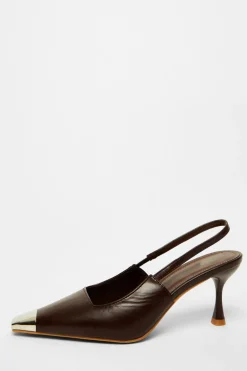 Quiz Faux Leather Court Heel Brown Hot