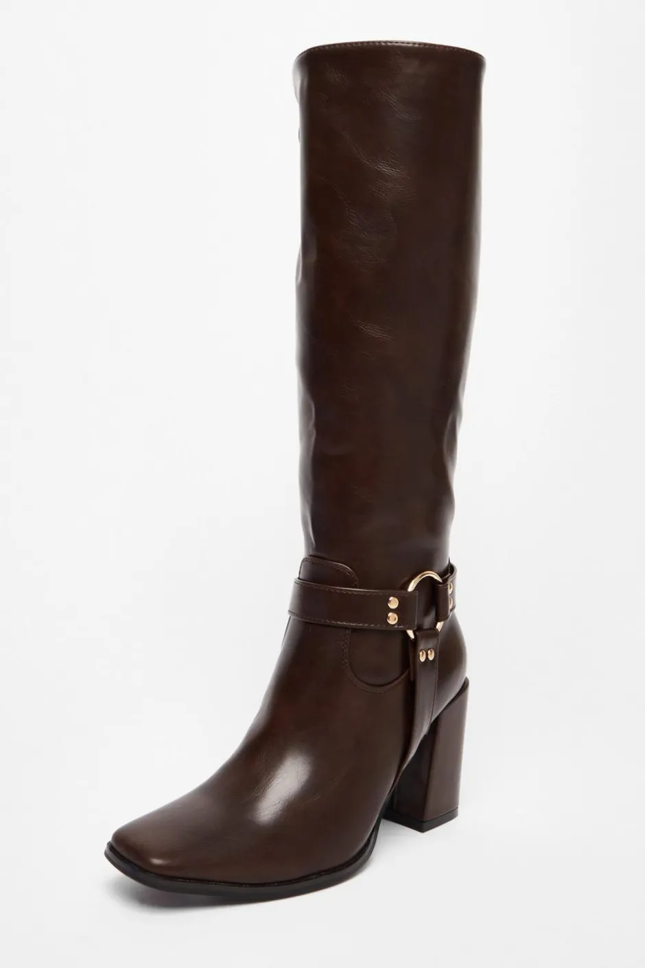 Quiz Faux Leather Knee High Boots Brown New