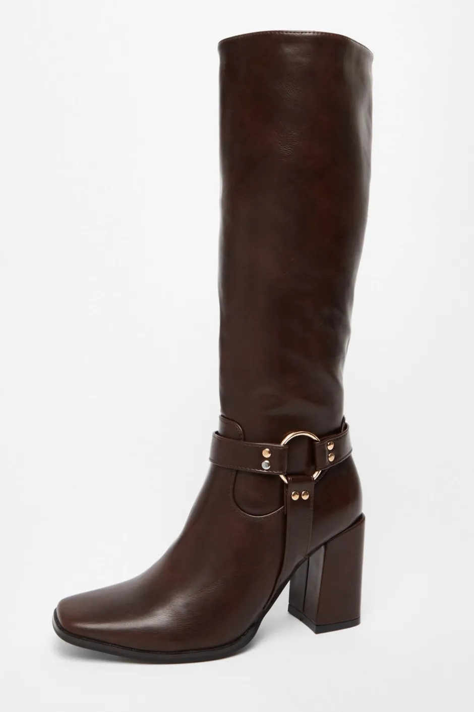 Quiz Faux Leather Knee High Boots Brown New