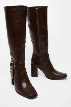Quiz Faux Leather Knee High Boots Brown New