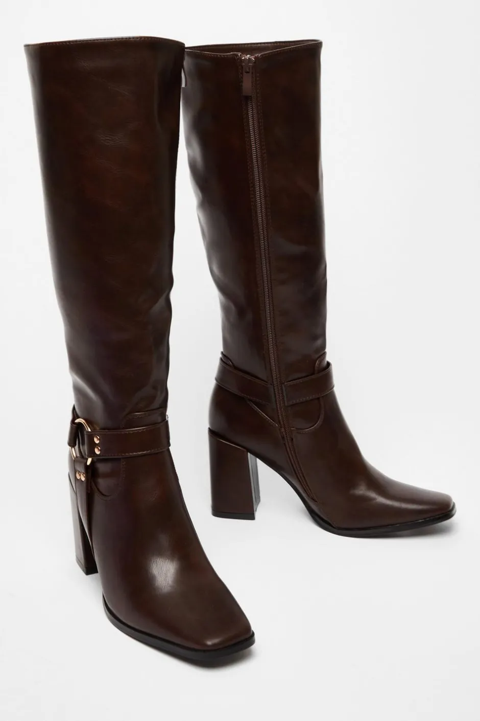 Quiz Faux Leather Knee High Boots Brown New