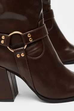 Quiz Faux Leather Knee High Boots Brown New