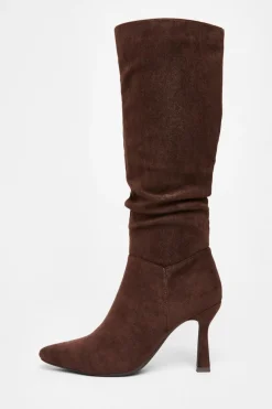 Quiz Brown Faux Suede Heeled Boots New