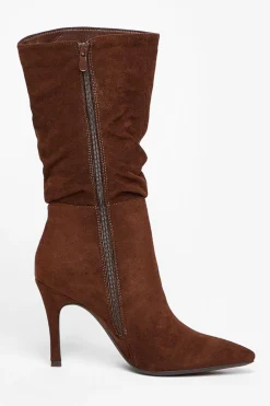 Quiz Brown Faux Suede Heeled Boots