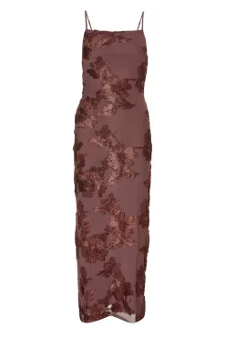 Quiz Brown Floral Applique Midaxi Dress New