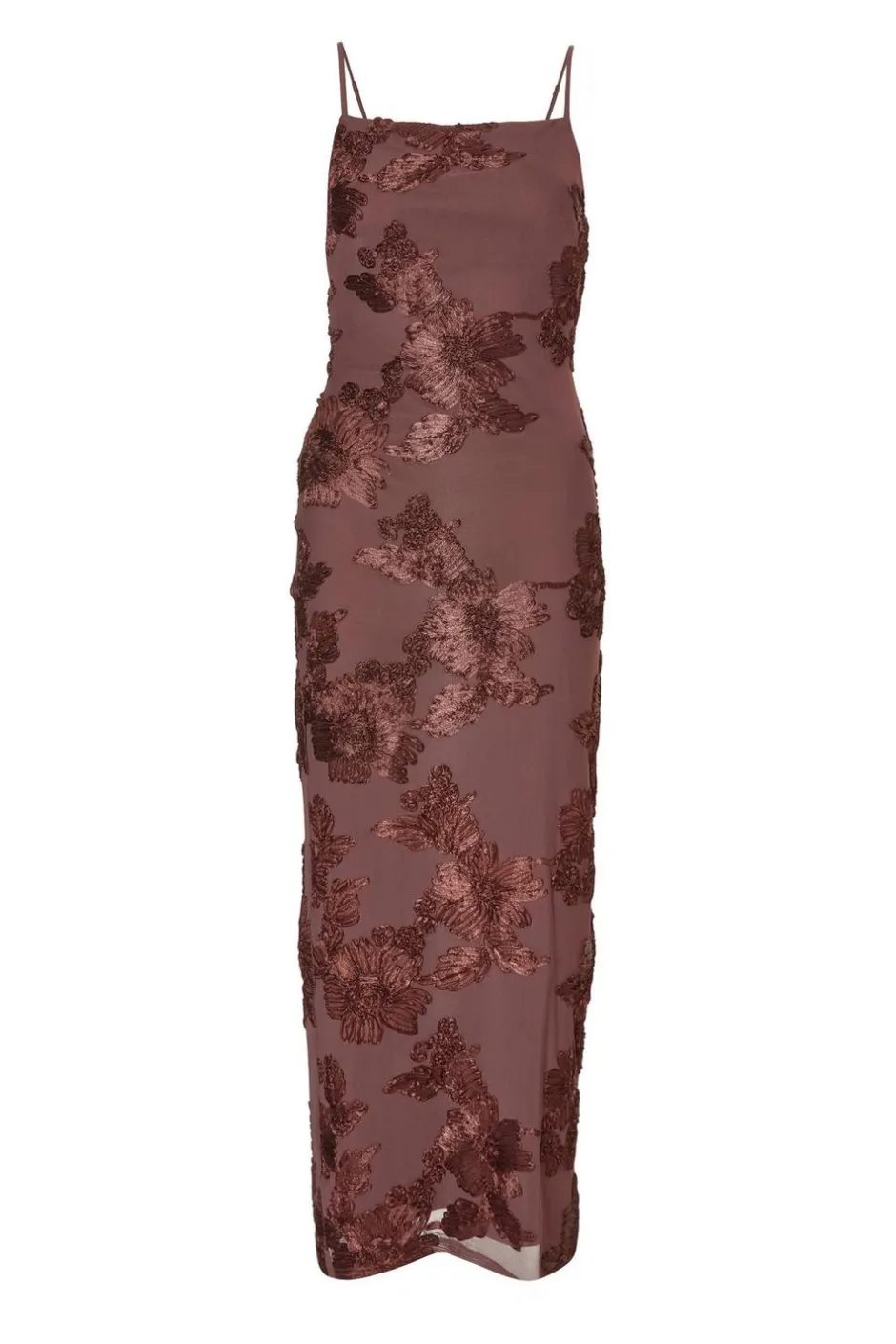 Quiz Brown Floral Applique Midaxi Dress New