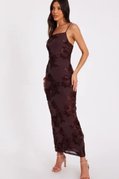 Quiz Brown Floral Applique Midaxi Dress New