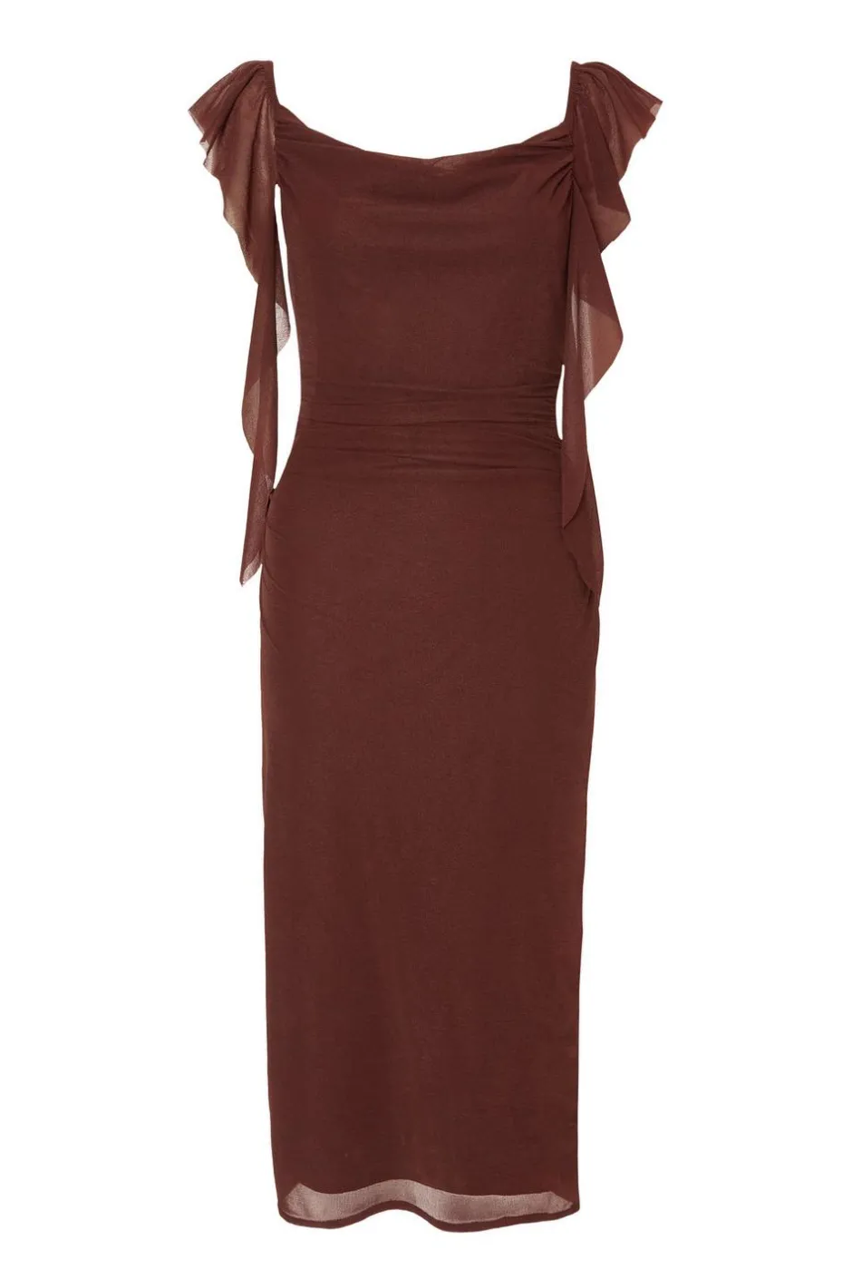 Quiz Frill Midi Dress Brown