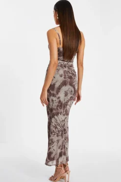 Quiz Brown Glitter Mesh Midaxi Dress