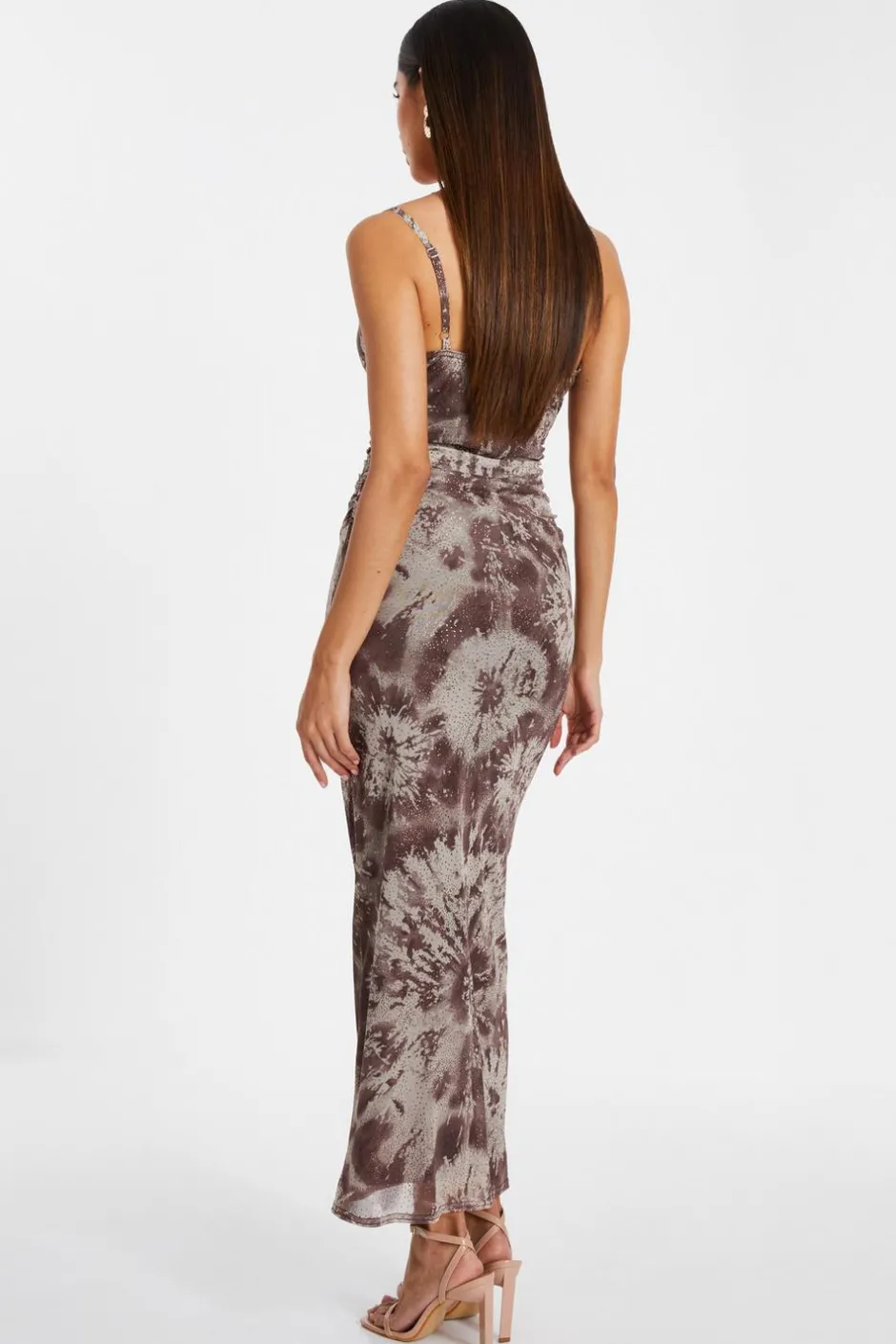 Quiz Brown Glitter Mesh Midaxi Dress