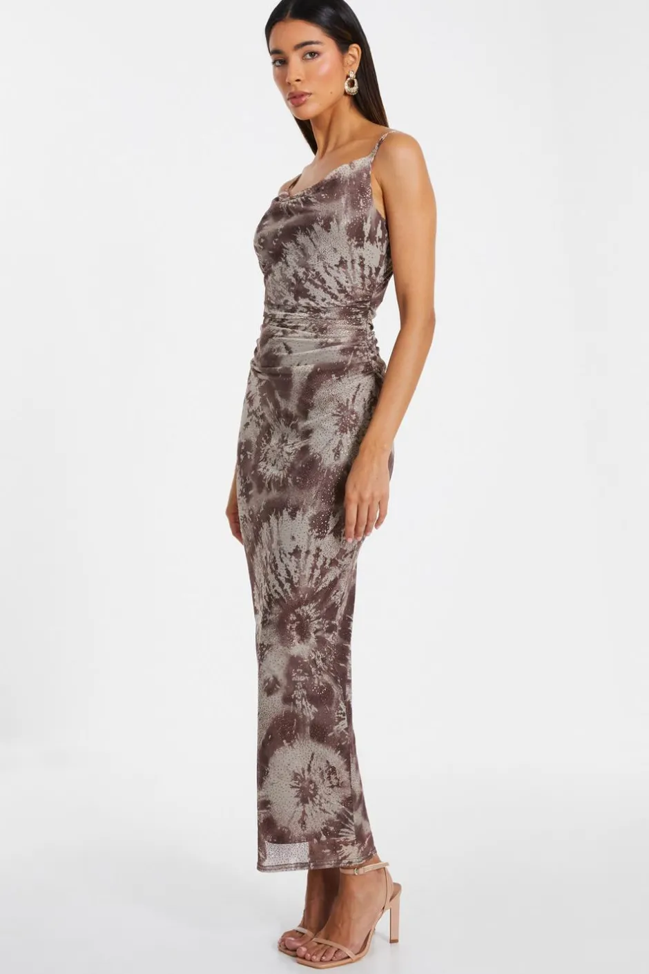 Quiz Brown Glitter Mesh Midaxi Dress