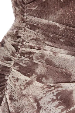 Quiz Brown Glitter Mesh Midaxi Dress