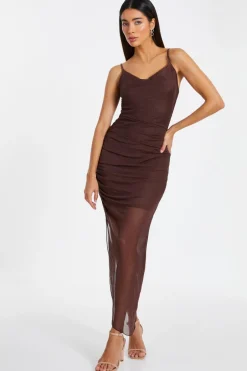 Quiz Brown Glitter Mesh Midaxi Dress Outlet