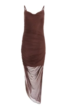 Quiz Brown Glitter Mesh Midaxi Dress Outlet